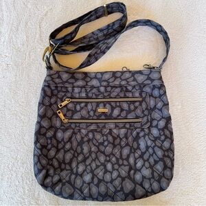 Travelon Gray Leopard Print Crossbody Bag Purse Anti Theft RFID Blocking Travel